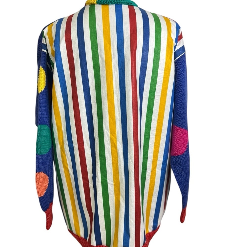 Vintage Circus Cardigan Cotton Tent Striped Clown Elephant Hand Knit Lined - Picture 7 of 14